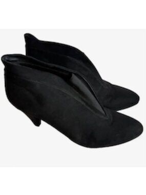 CL By Laundry Black Faux Suede Ankle Boots Women's‎ Size 10 3" Heel EUC